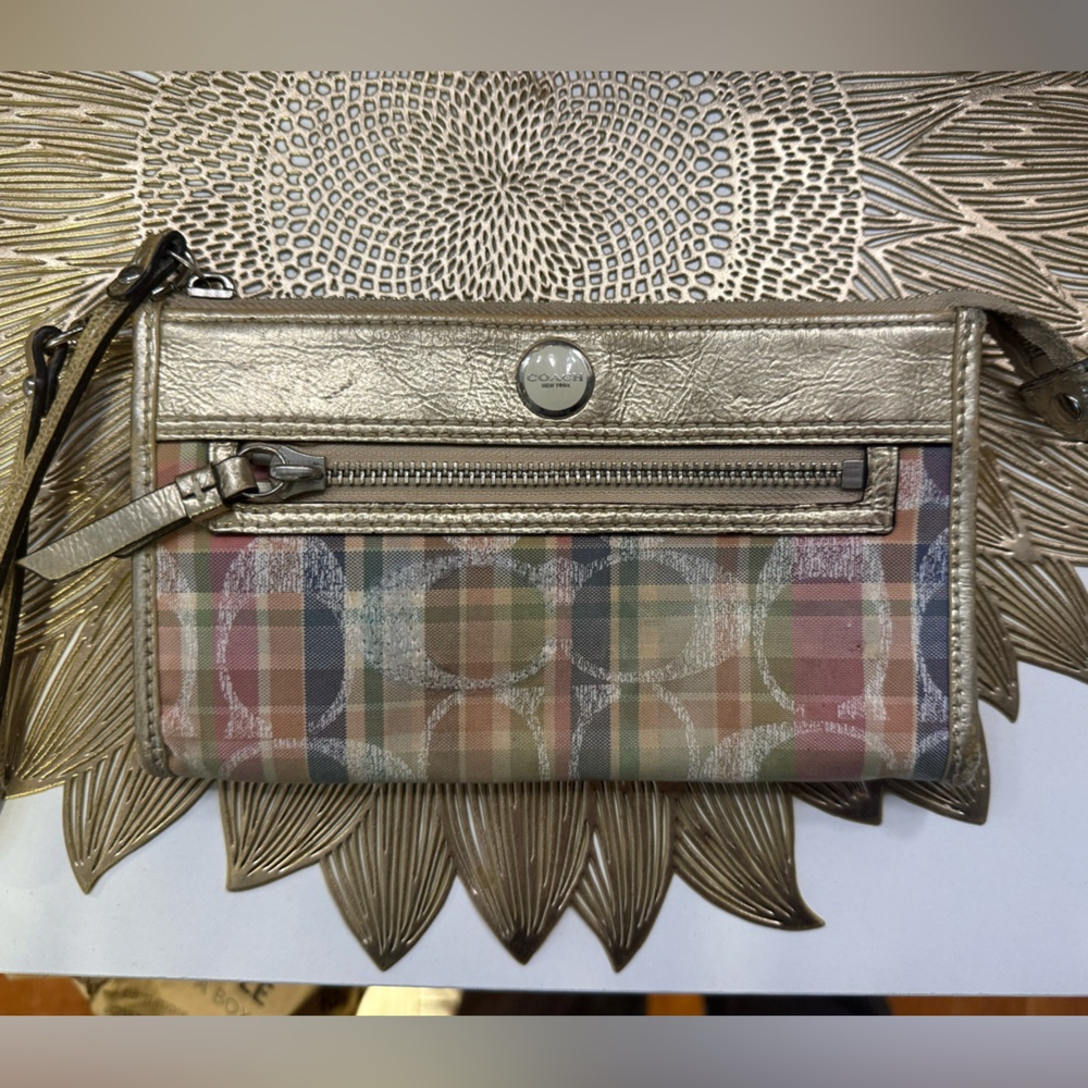 Coach Daisy Madras Plaid Wristlet